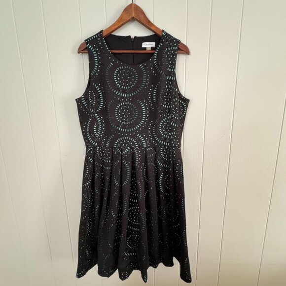 Calvin Klein Cocktail Eyelet Flowy Skirt Lined Black Blue Party Dress - 12 - Picture 1 of 11